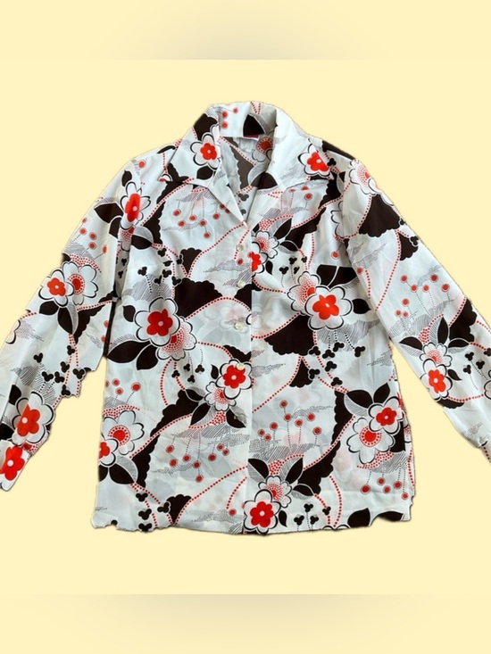 Vintage Tops - Genuine Vintage 70’s Long Sleeved Button Down Floral Shirt, Dagger Collar, L-XL